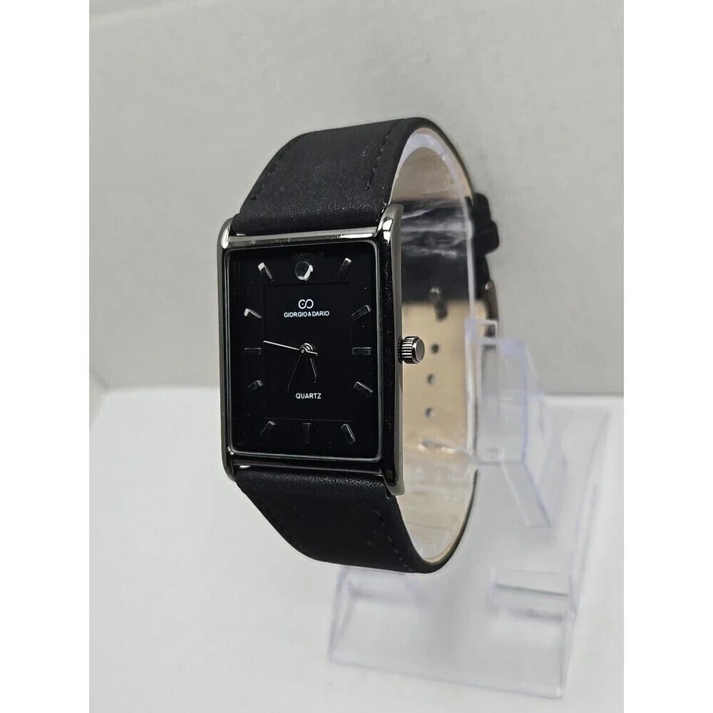 Giorgio & Dario 5771 Slim Tank Black Dial Quartz Watch New Battery Unisex